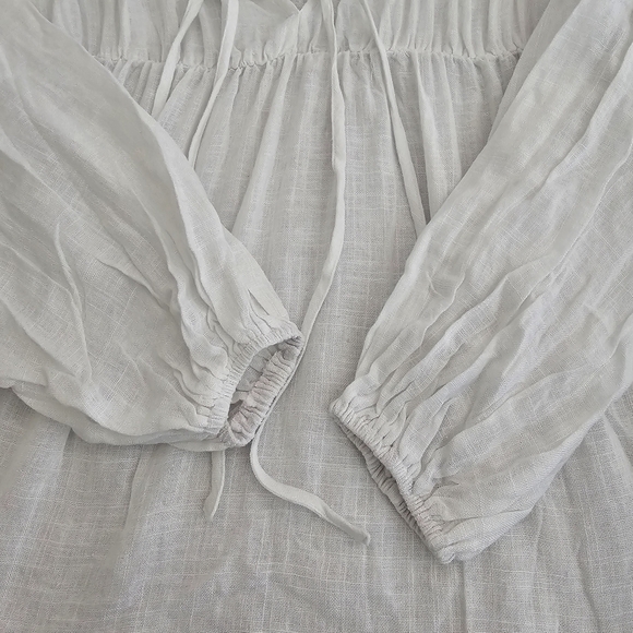 NWT Madison The Label White Linen Boho Peasant Blouse Tie Front Small - Picture 7 of 12